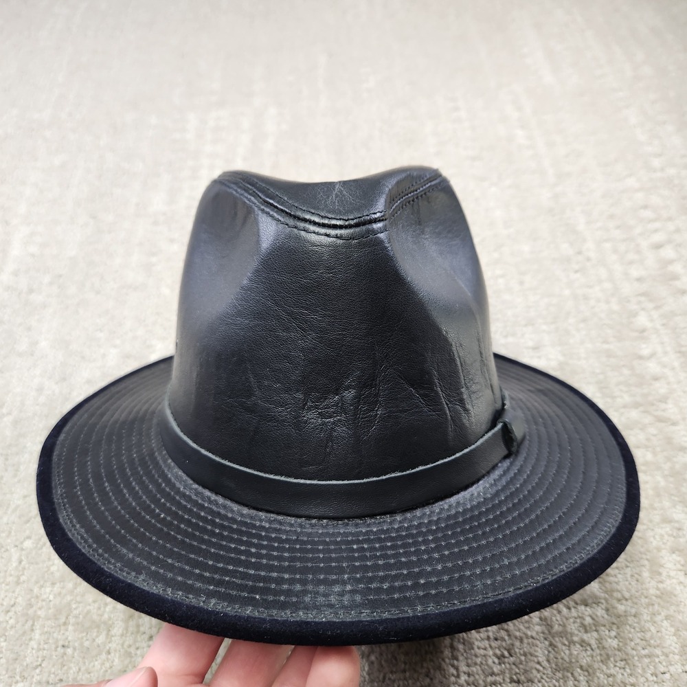 Wilsons Leather Experts Black Leather Fedora Hat Made in USA Small Vintage